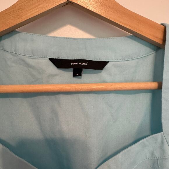 Vero Moda Blue Puff Sleeve Cropped Top Women’s Size M Summer Blouse Lightweight - Picture 3 of 7